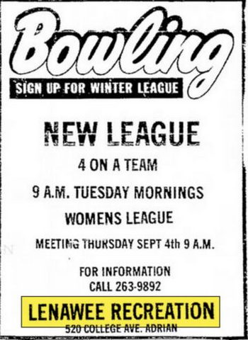 Lenawee Recreation Bowling Center - Dec 18 1944 Ad